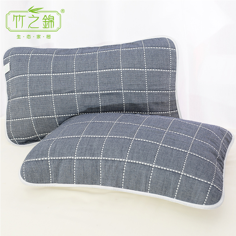 竹之锦 枕巾 纯棉纱布格子提花枕头巾 全棉透气 1对装 50*80cm高清大图