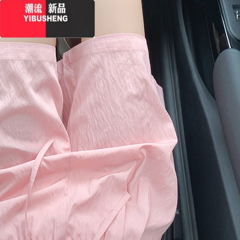 YIBUSHENG大码300斤冰丝山本短裤女薄款高腰外穿休闲阔腿中裤运动五分裤 粉红色山本短裤有口袋 L建议80-110斤穿