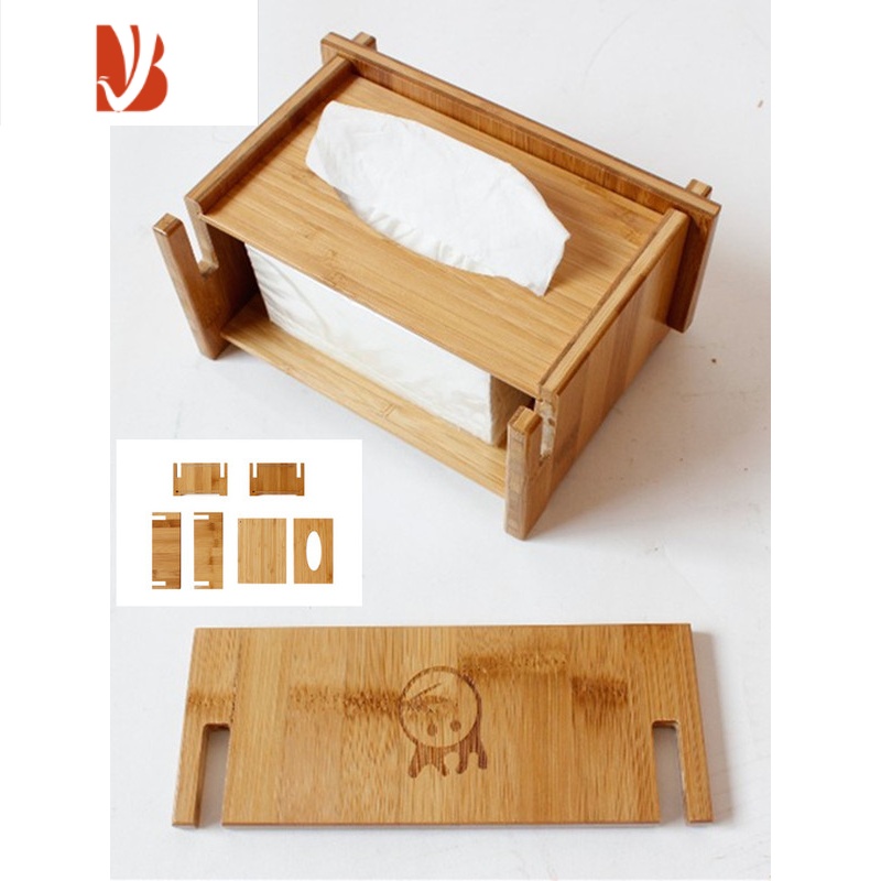三维工匠竹木盒客厅餐厅纸巾盒抽纸盒纸抽logo定制家用创意酒店卷纸筒 翻盖小号高清大图