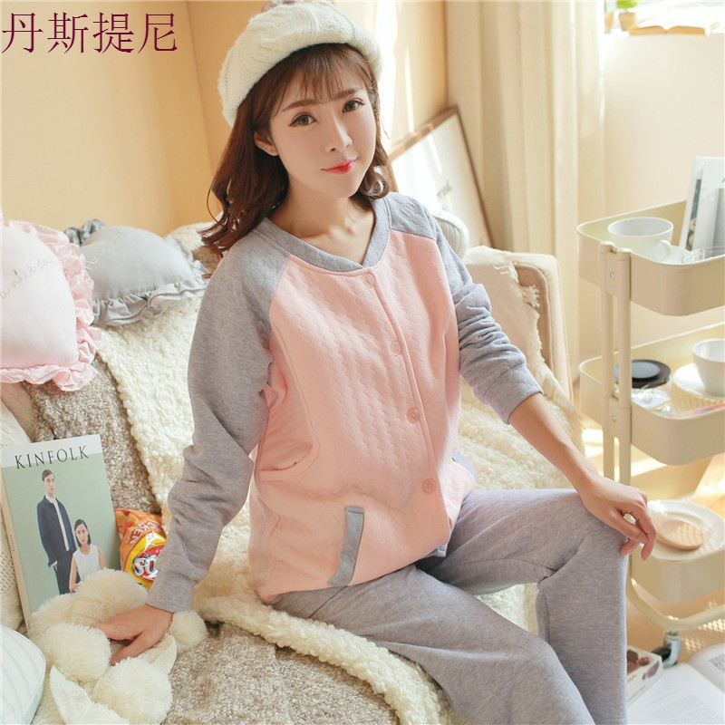 空气层夹棉月子服秋冬季加厚保暖孕妇睡衣产后纯棉哺乳喂奶衣套装