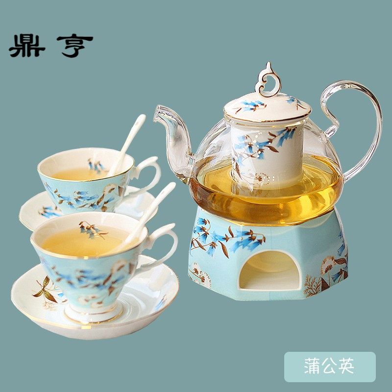 鼎亨雅饮家居花茶壶套装欧式花茶茶具陶瓷玻璃加热英式下午茶家用