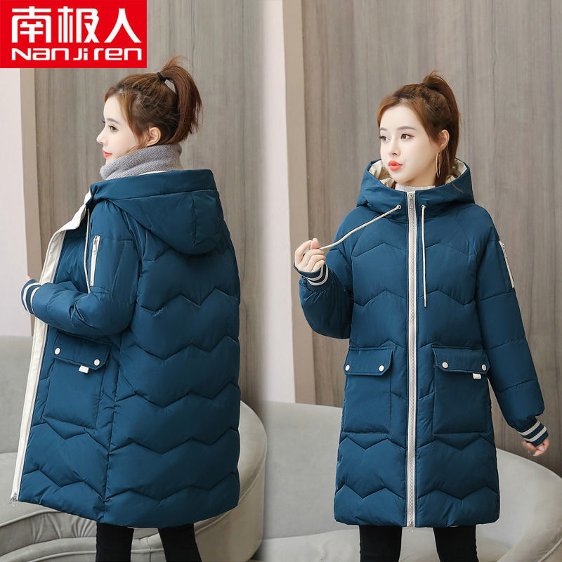 加厚保暖中长款棉服女2020冬季新款韩版宽松连帽外套潮 2008#蓝色 XL建议116~125斤
