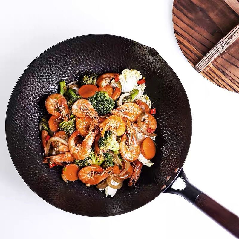 立玻璃盖日式极铁锅炒锅手工锻打不沾铁锅无涂层电磁炉炒菜平底锅通用