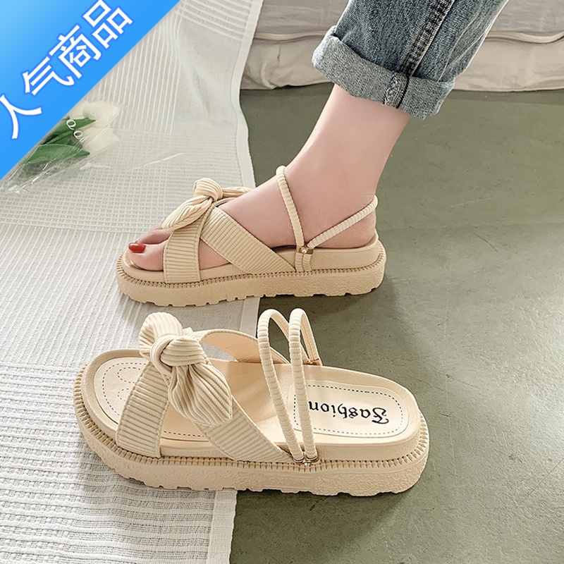 SUNTEK两穿凉鞋女夏外穿2023年新款ins潮配裙子厚底仙女风罗马沙滩拖穿高清大图