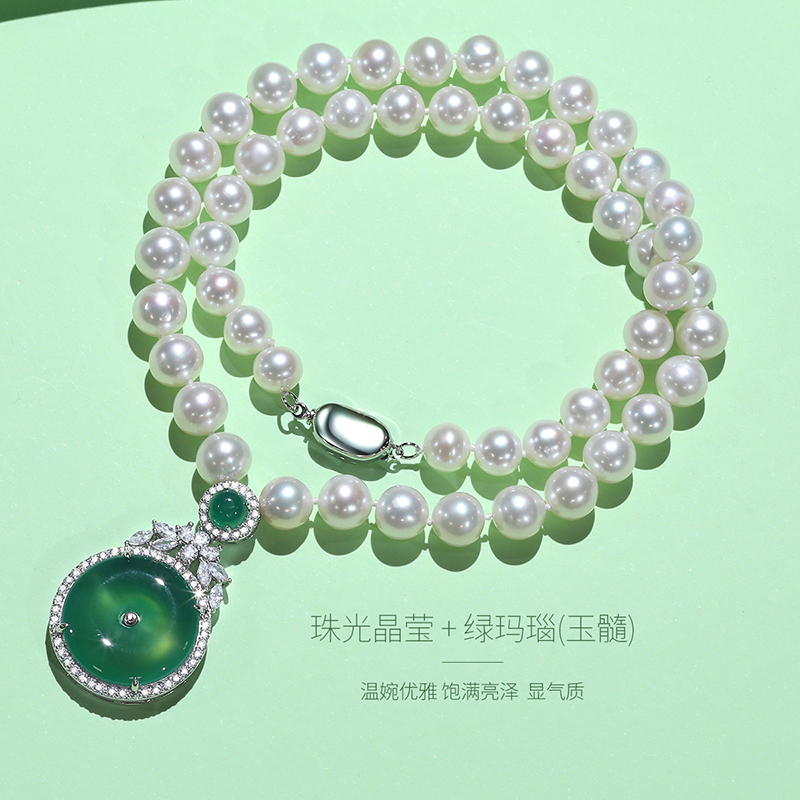 佰色传情强光泽淡水珍珠项链925银玛瑙吊坠妈妈婆婆款母亲节礼物女