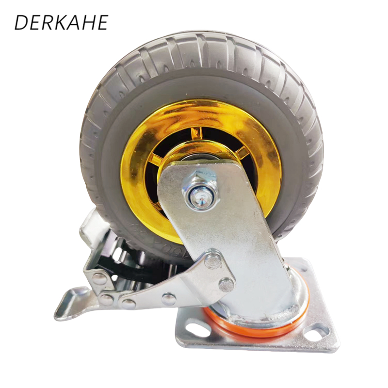 DERKAHE 重型手推车橡胶轮 φ100×50(4寸) 万向刹车款 个
