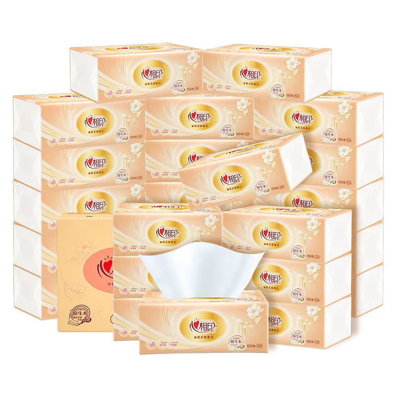 心相印抽纸3层100抽擦手卫生纸餐巾纸面巾纸家用实惠装纸抽巾 整箱三提24包装高清大图