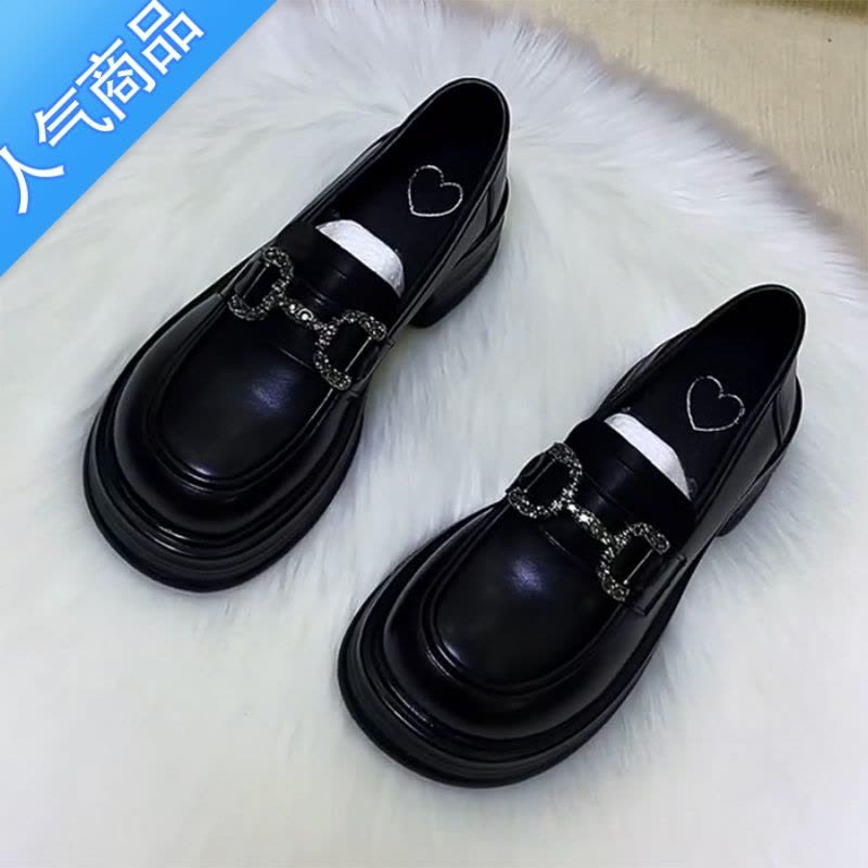 SUNTEK漆皮乐福鞋女2023春秋新款百搭松糕厚底小皮鞋增高软底小圆头单鞋图片