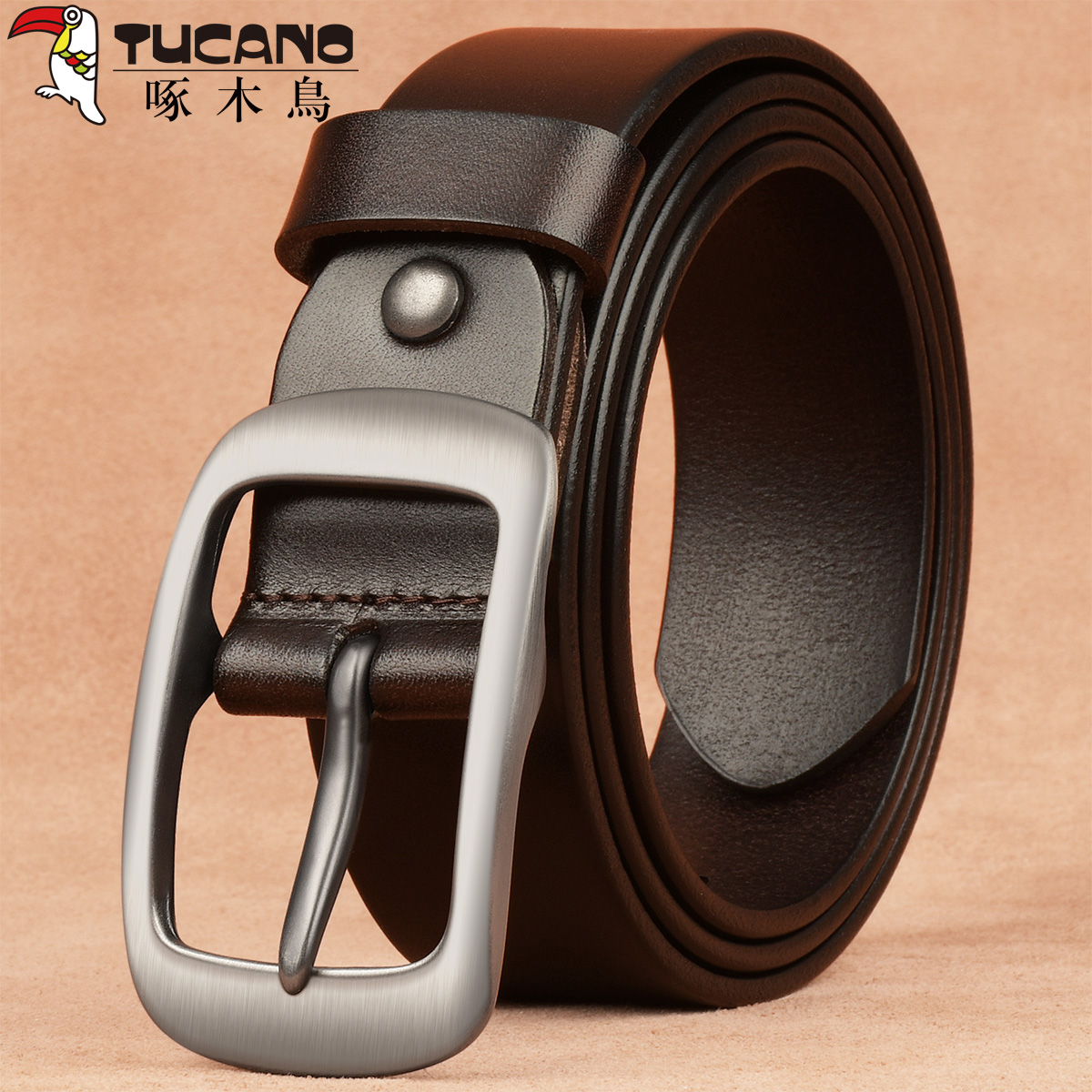 女式啄木鸟牛皮带真皮女式别针扣带时尚牛仔多功能休闲裤带女式牛皮层