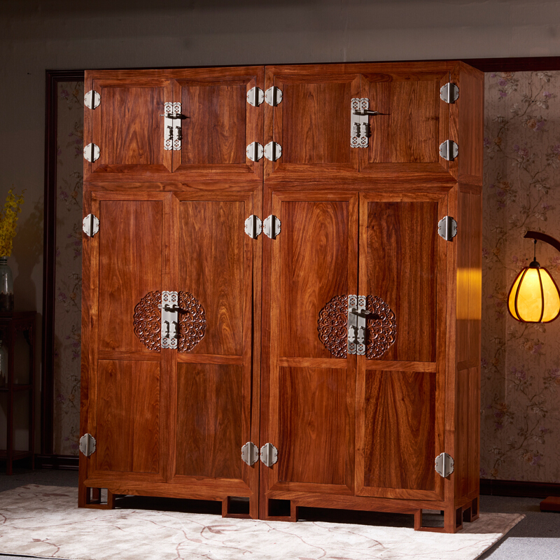琪梦红木家具刺猬紫檀木顶箱柜四门衣柜新中式全实木雕花组合衣橱储物