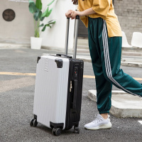 复古韩版小清新男女学生行李箱包万向轮铝框拉杆箱子密码箱旅行箱 607白+黑(复古直角拉链款) 28寸