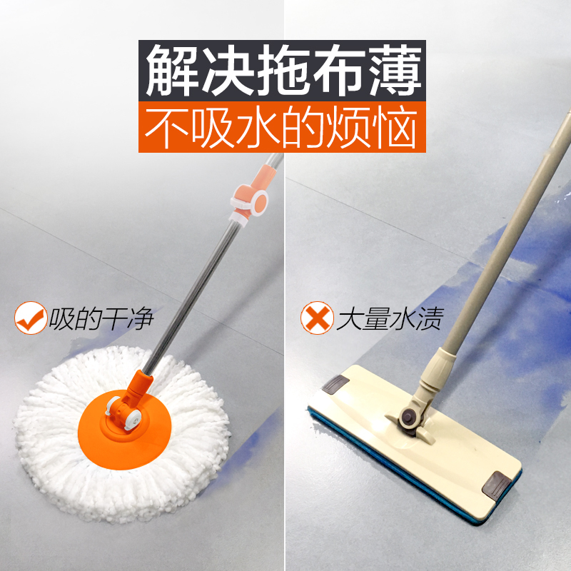 大卫 四驱动旋转拖把桶拖布 干湿两用小木马橘色(普通不锈钢花篮+1杆2头)高清大图