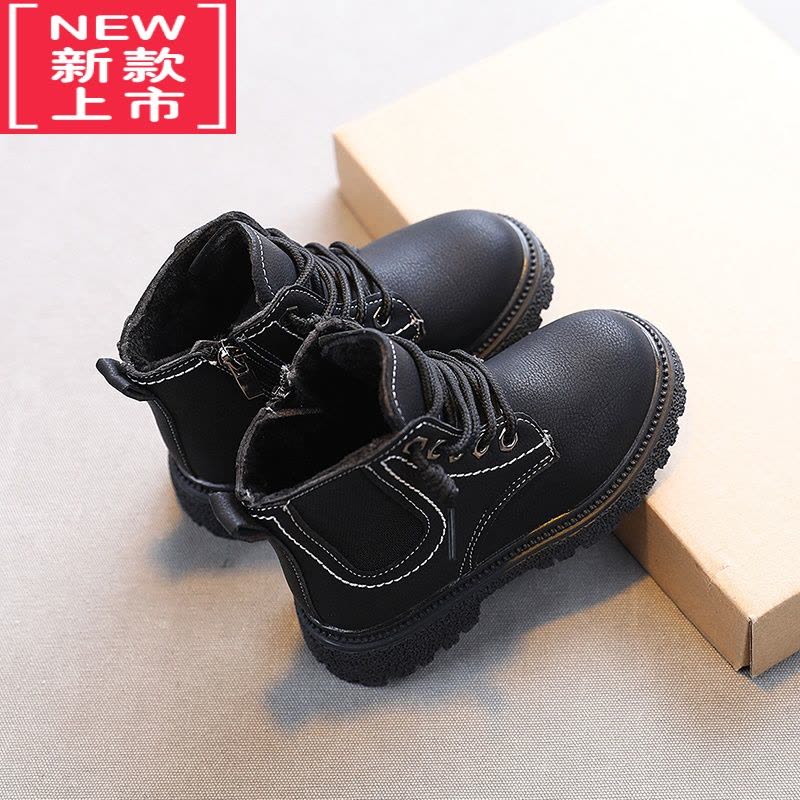 可莉允男童鞋马丁靴2021年秋冬季新款女童二棉冬鞋皮靴加绒短靴儿童靴子图片