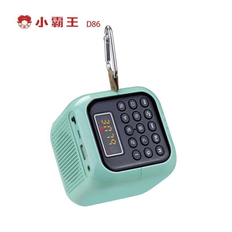 小霸王D86无线蓝牙音箱、数字选曲、智能搜台存储、屏幕显示、语音通话、UV烤漆、重低音、时尚便捷。