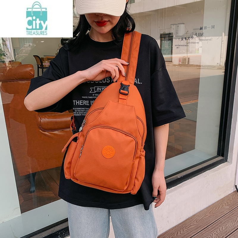 韩版尼龙布时尚百搭双肩包女2024新款潮流简约胸包女士休闲小背包