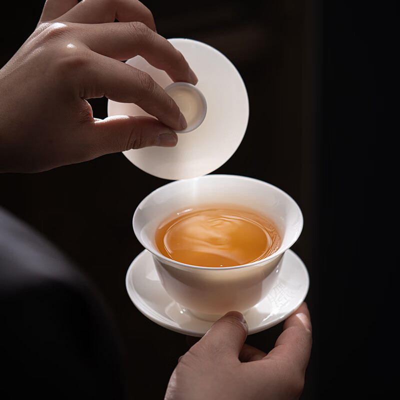 苏氏陶瓷/SUSHI CERAMICS J0878 羊脂玉瓷丰谷三才盖碗礼盒套组 170ML (单位:盒)高清大图