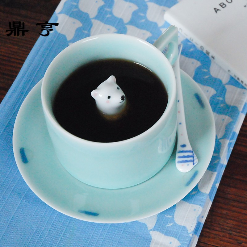 鼎亨 北极熊咖啡杯 情侣手工手绘陶瓷咖啡杯碟下午茶茶杯茶具