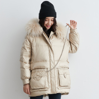 鸭鸭(yaya)新品女士中长款连帽女时尚保暖羽绒服外套