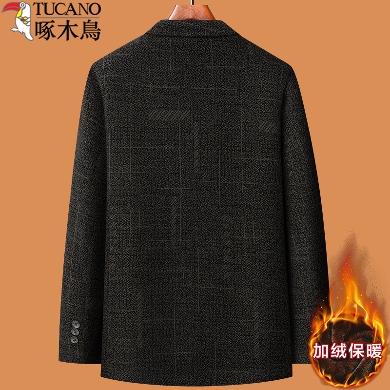 爸爸秋冬款外套装中老年人加绒加厚款西装男2024新款冬装中年西加高清大图