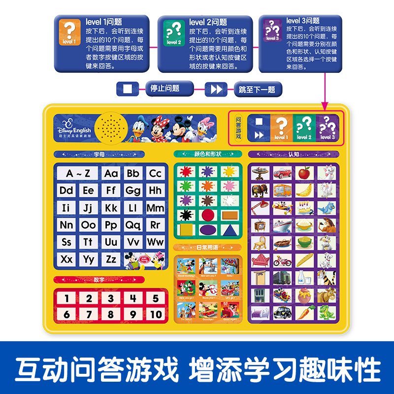 [正版]迪士尼英语发声认知书 英语单词问答游戏书 英语启蒙 9大分类主题 认字母 学单词 唱儿歌 儿童读物高清大图