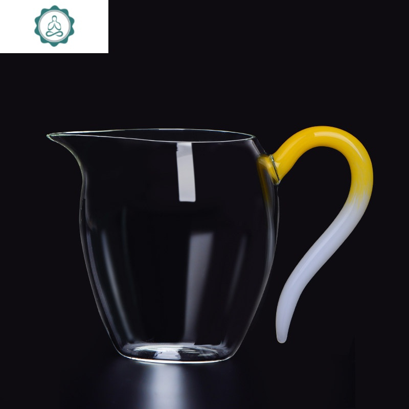 台湾禾器公道杯玻璃彩把纯手工公杯加厚茶海分茶滤茶器