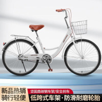 女式轻便免充气实心胎22寸24寸成人自行车大学生通勤单车kj 麦+【高配礼包】+大铁筐黄色 22寸免充气实心胎