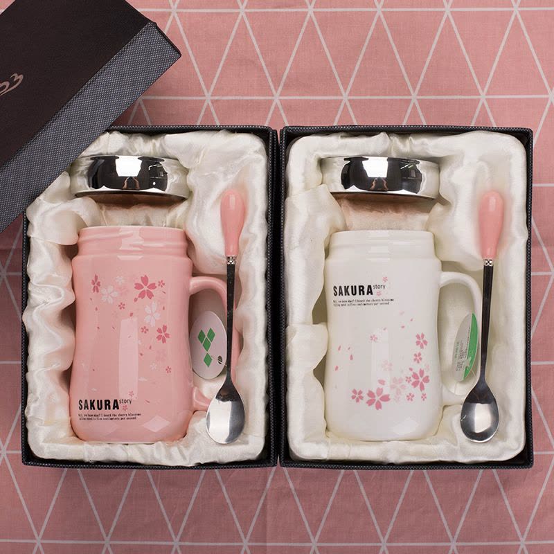 家柏饰(CORATED)茶杯少女心马克杯子带盖勺办公室女水杯陶瓷家用早餐牛奶咖啡杯图片