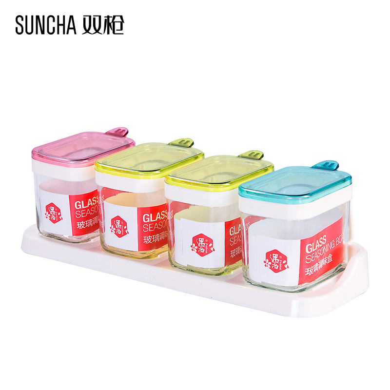 双枪(Suncha)调料盒厨房用品玻璃糖盐罐调味罐调味盒家用佐料瓶组合装非一次性使用调味瓶4个装QT1002