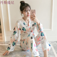 日式和服睡衣女秋夏冰丝长袖甜美可爱仿真丝绸薄款春秋家居服套装