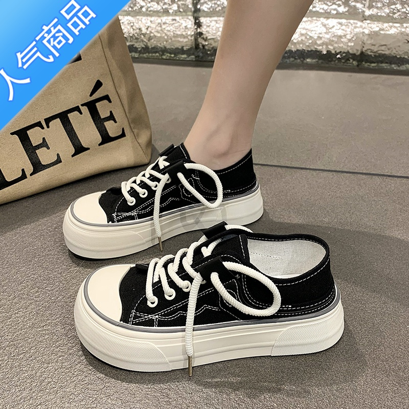 suntek面包鞋厚底芒果头帆布鞋女ins超火百搭2023夏季新款学生两穿