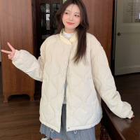 棉衣菱格新款棉服学生百搭外套韩版时尚冬季短款棉袄宽松女装 L 白色