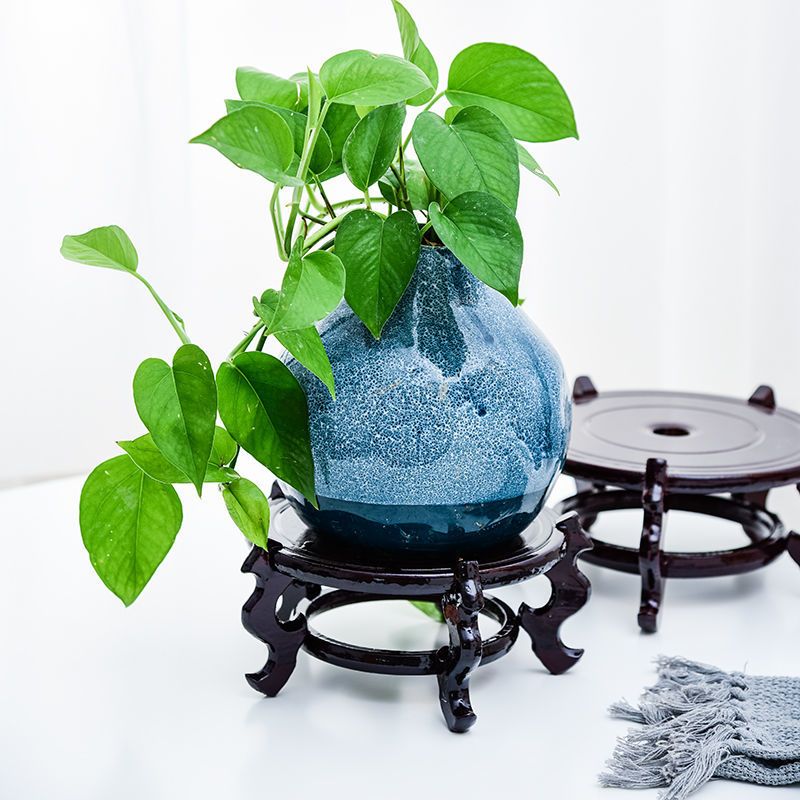 花盆花架花盆底座茶壶花瓶石头香炉木托盘花架圆形摆件底座实木