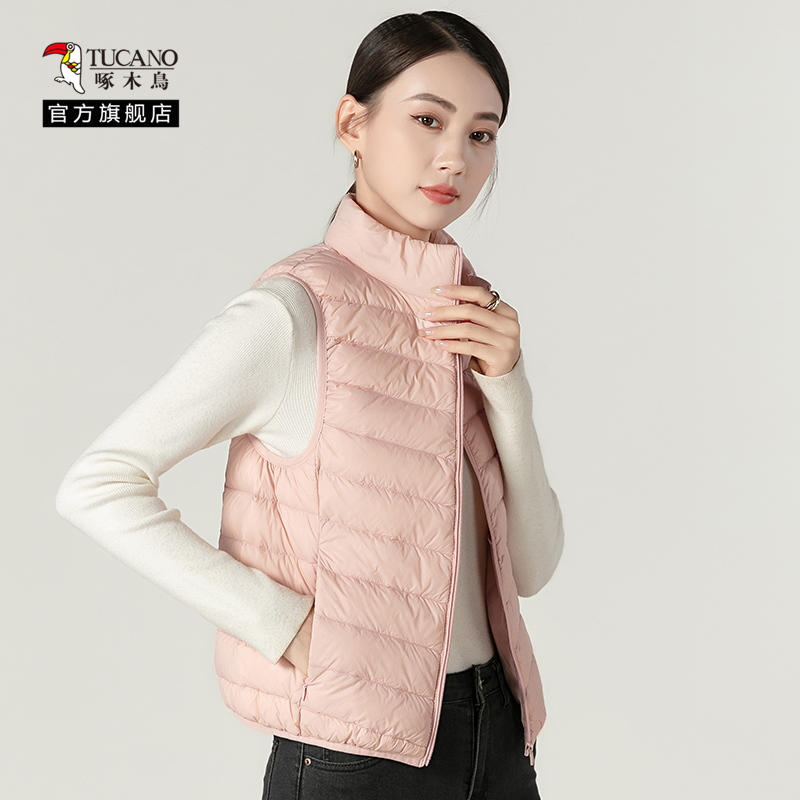 啄木鸟轻薄羽绒马甲女2024冬季新款立领韩版背心短款百搭外穿内4高清大图