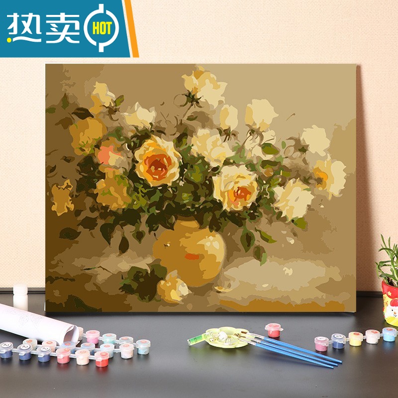 敬平数字油画diy填充手工填色消磨时间花开季节装饰涂色丙烯油彩画画装饰画 1008馨香花开 50*65绷好内框厚内框彩版画布+颜料+画笔+安装配件