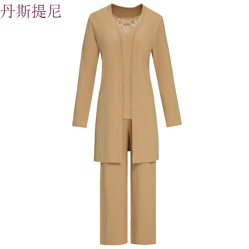 中老年女装洋气外套上衣裤子套装中年妈妈春秋装气质大码三件套50