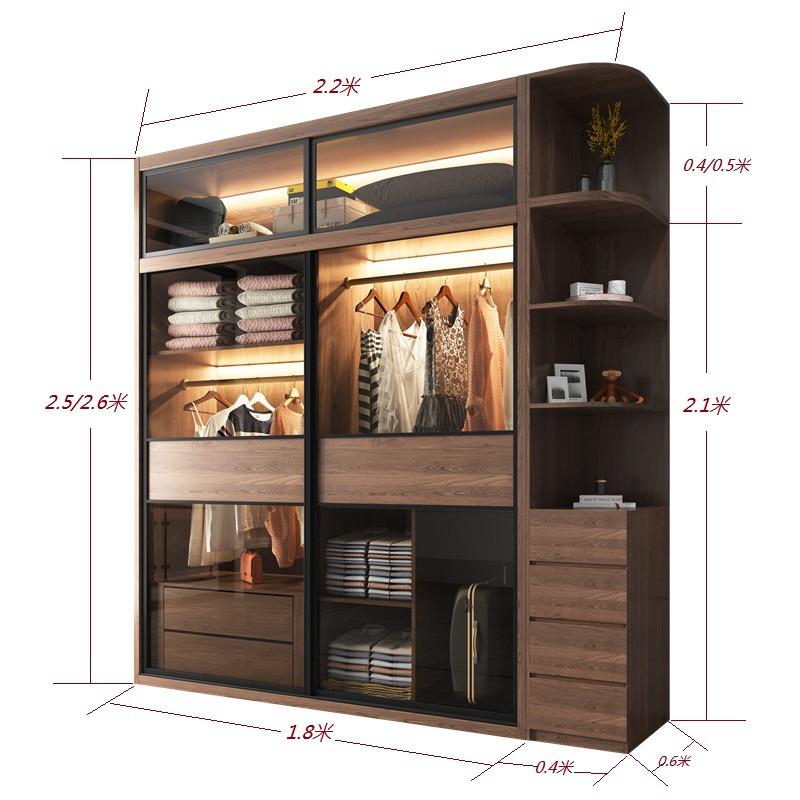 推拉衣柜简约现代经济型组装实木质2移卧室整体家用大衣橱_19_849_299 全套1.8米衣柜长宽高220*60*2602门组装