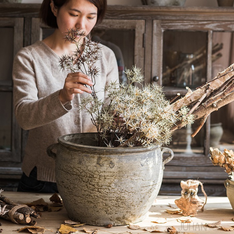 家柏饰(CORATED)粗陶陶罐花瓶花盆 多肉复古做旧仿古大号土陶盆坛子插干花 13高清大图