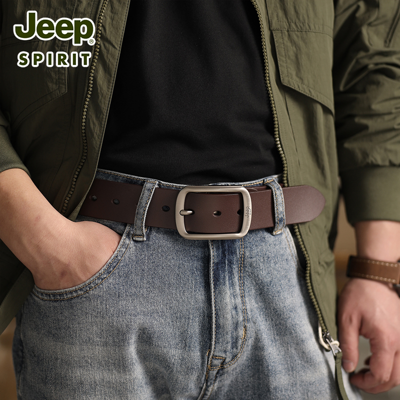 JEEP吉普男款皮带真皮针扣时装腰带牛仔裤休闲中年轻人牛皮带款皮高清大图