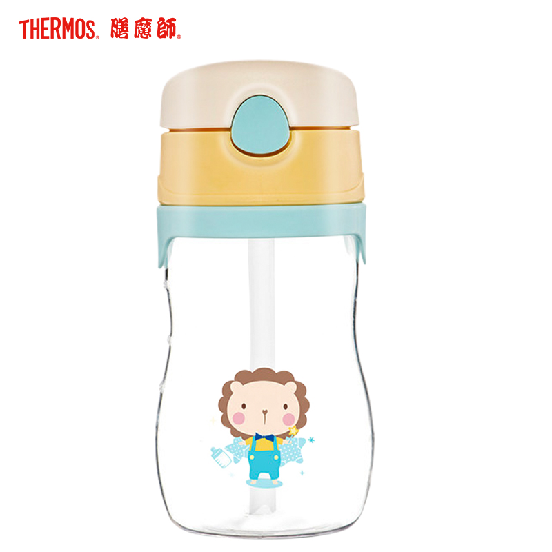 膳魔师(THERMOS)吸管杯儿童夏季宝宝学饮杯婴儿水杯塑料杯 BP5353Lion-BY 蓝色