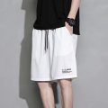 冰丝男裤夏季新款时尚潮流印花宽松垂感篮球运动五分短裤_1 5XL 白色