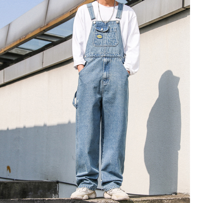 newlake牛仔背带裤男潮牌欧美街头嘻哈吊带裤韩版宽松潮流工装连体裤