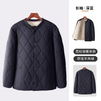 啄木鸟正品中老年人加绒加厚羊羔绒棉衣棉裤套装爸爸保暖防寒棉啄 1XL建议100斤-120斤) 蓝色羊羔绒单上衣