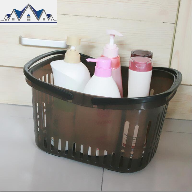 手提洗澡篮浴筐可爱澡篮韩式装洗漱用品收纳框游泳用筐浴室收纳筐 三维工匠收纳篮 1012棕色大号