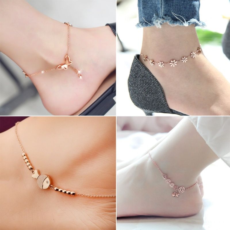 钛钢不色脚链脚环性感脚链女韩版简约学生森系复古脚踝足链女款