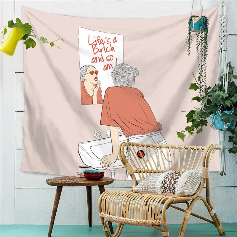 美帮汇欧美鲜花墙面装饰背景布布艺墙挂布挂毯床头卧室房屋遮挡 图六 绒布150高*200宽厘米(横款)