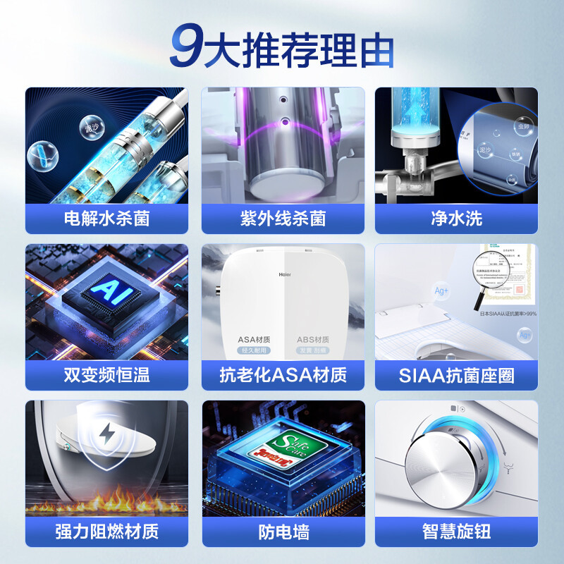 海尔(Haier)卫玺智能马桶盖V7-5320U1 即热式电解水紫外线双重杀菌暖风烘干自动除臭马桶盖