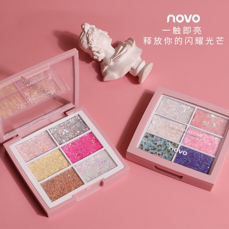 NOVO炫彩糖果眼影盘闪亮片闪粉土豆泥制珠光眼影不脱妆学生款平价 01#多彩琉璃