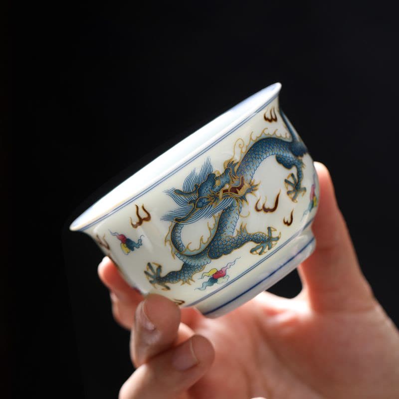 MULTIPOTENT主人杯功夫茶杯陶瓷龙年如是杯薄胎瓷品茗杯伴手礼盒图片