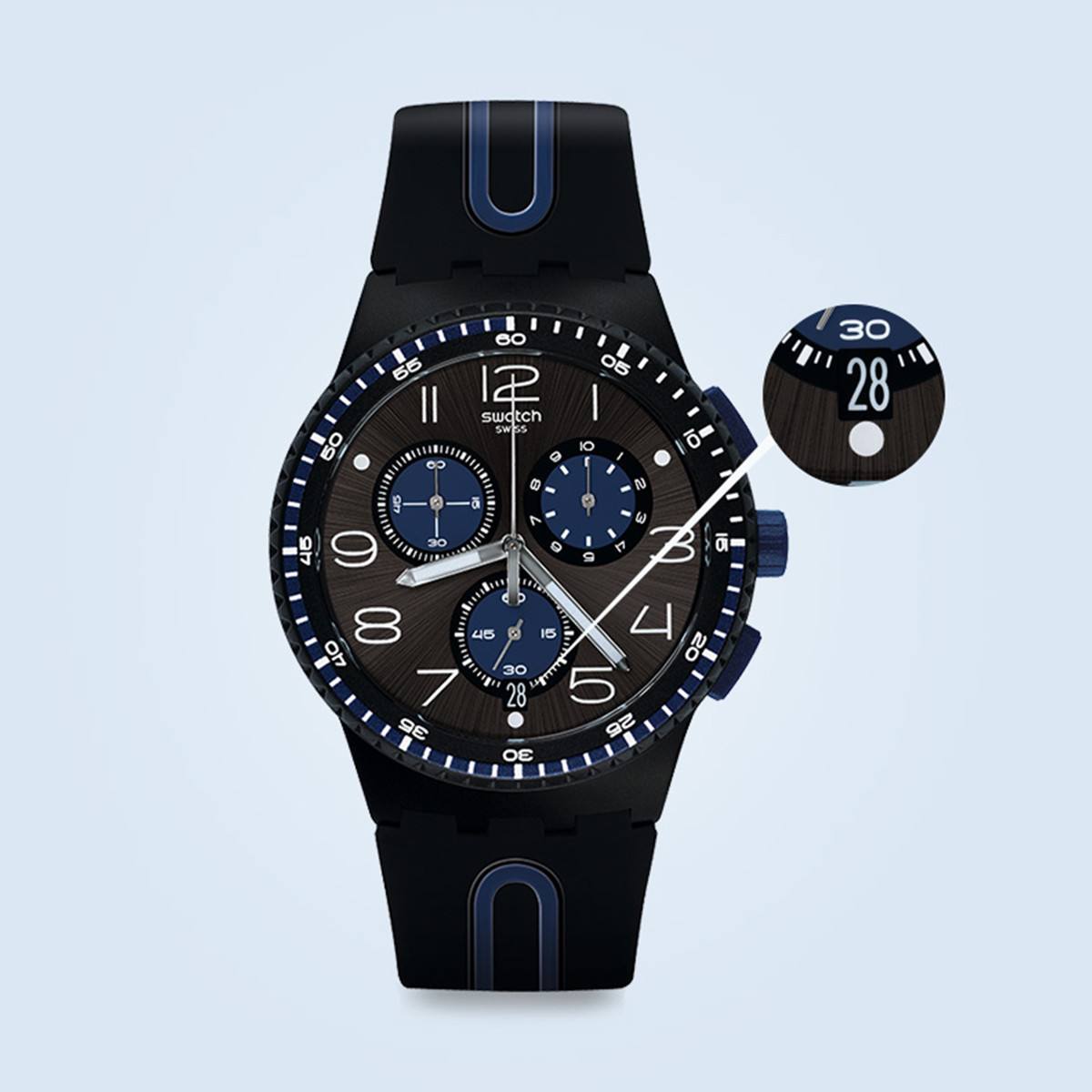 Swatch斯沃琪瑞士手表黑蓝轻舟多功能三眼运动防水男款表 SUSB406 SUSB406黑蓝轻舟