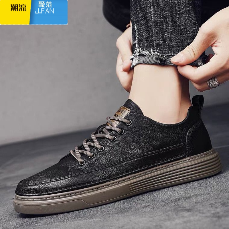 聚范男鞋2024新款黑色工作皮鞋男韩版运动男士鞋子男休闲百搭百搭高清大图
